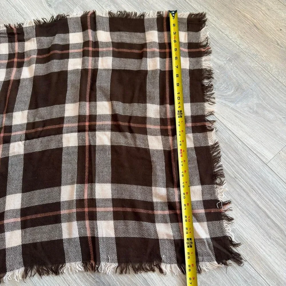 Unbranded Vintage Women's Chocolate Brown Cream & Pink Plaid Scarf Equestrian